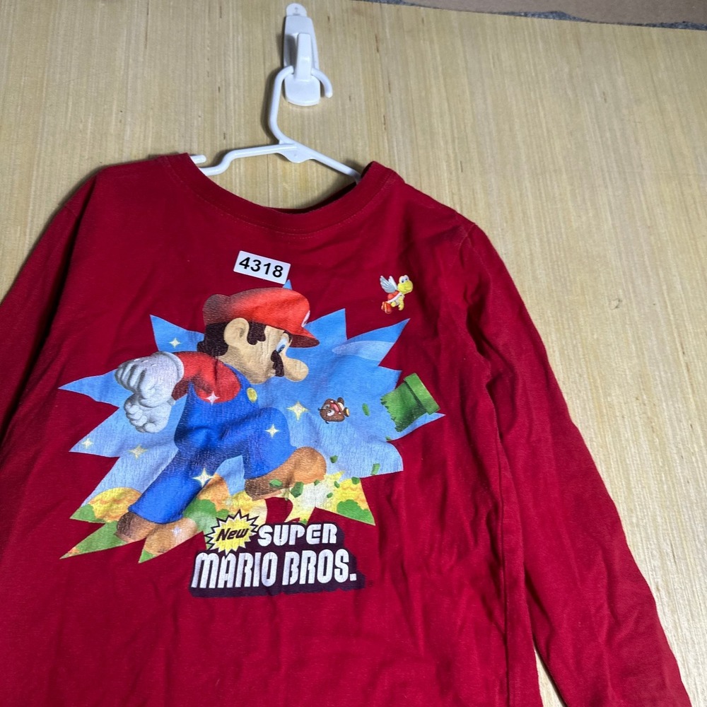 Vintage Super Mario Bros T-Shirt Kids 7 Red Long Sleeve Graphic Print Y2k - Picture 6 of 11